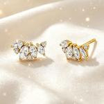 Multi‑Stone Marquise Moissanite Gold Stud Earrings for Women