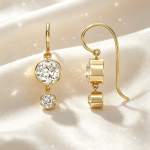 Bezel‑Set Two Round Diamond Drop Gold Fish Hook Earrings