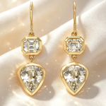 Emerald‑Cut & Shield Shape Bezel Diamond Gold Drop Earrings