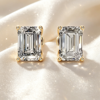 Luxury Emerald‑Cut Diamond 14K Yellow Gold Solitaire Studs