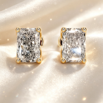 Classic Radiant Solitaire Prong‑Set Fine Gold Earrings