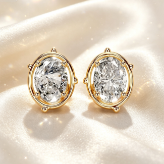 Luxury Multi‑Point Oval Diamond Yellow Gold Stud Earrings