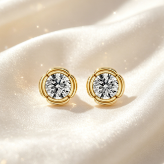 Minimalist Bloom‑Designed Solitaire Diamond Gold Earrings