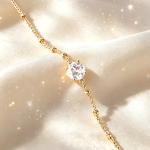 Four‑Prong Solitaire Diamond 14K Yellow Gold Beaded Chain Bracelet