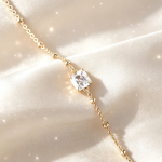 Four‑Prong Cushion Diamond Beaded Yellow Gold Bracelet