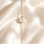 Square Bezel‑Set Diamond 14K Yellow Gold Delicate Chain Bracelet